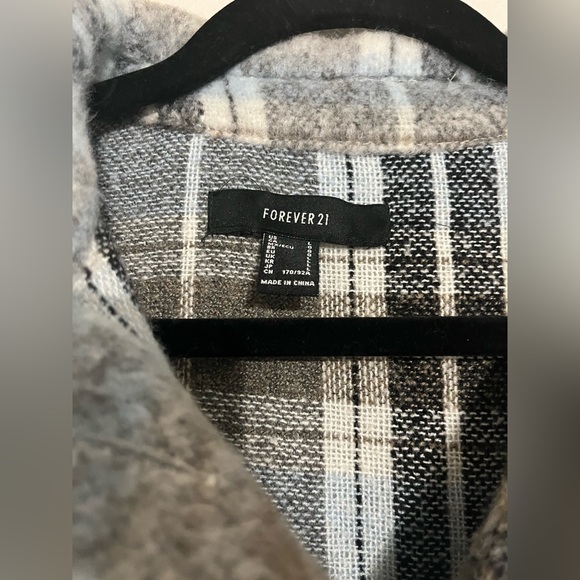 Forever 21 Plaid Blue Longline Flannel Jacket Size Large - Picture 4 of 7